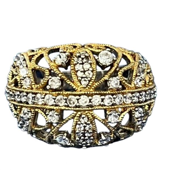 Gold‎ plated Diamondesque Statement Cocktail Ring - 8.5 - Picture 2 of 11